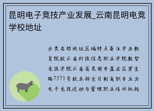 昆明电子竞技产业发展_云南昆明电竞学校地址